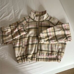 HYFVE Checkered Zip-Up Jacket in Cream and Pink